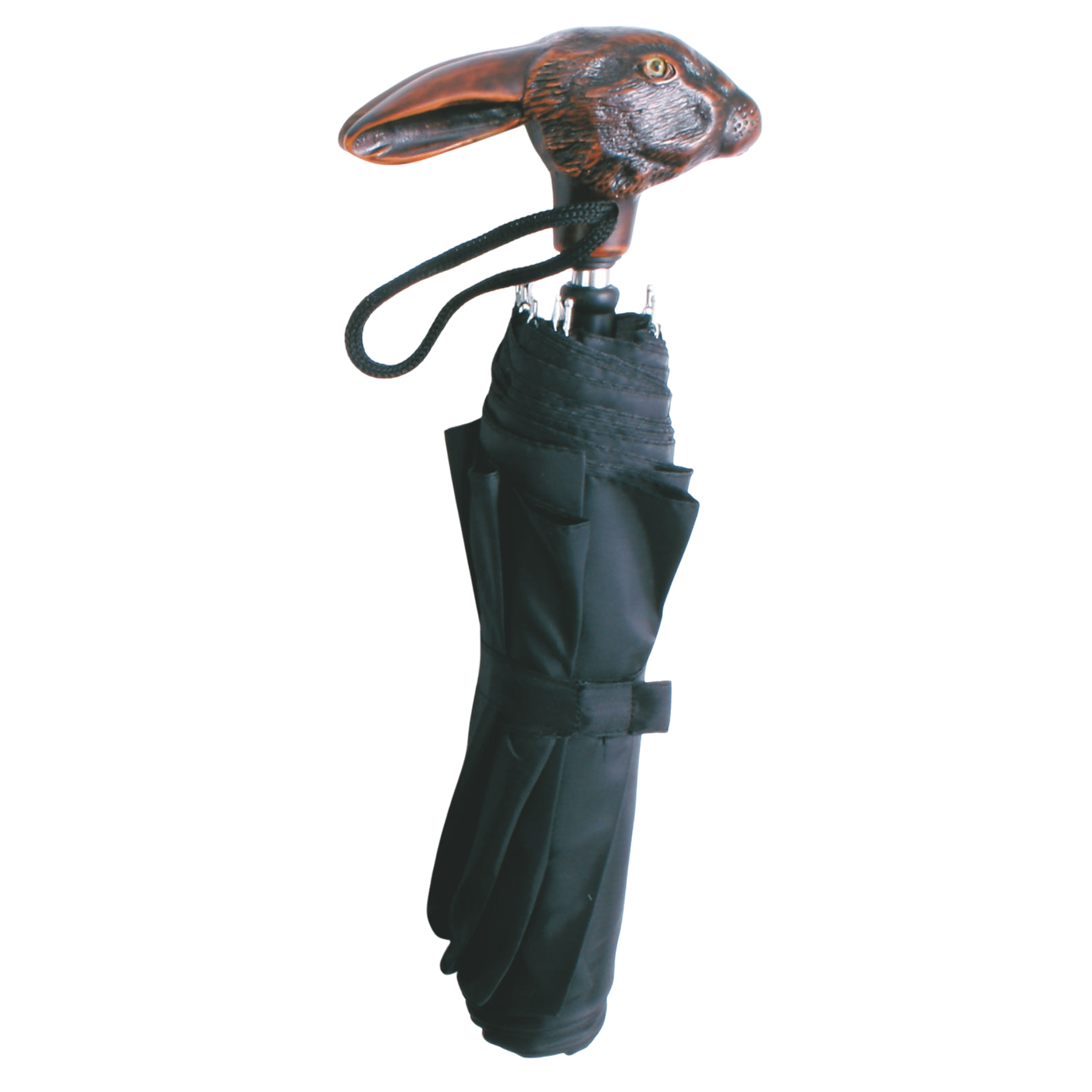 Compact Black 23'' Foldable Nylon Umbrella with Sheath & Strap