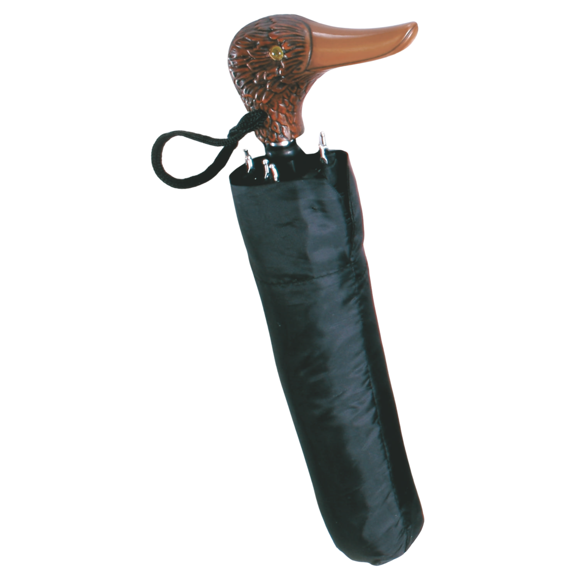 Compact Black Nylon Folding Umbrella with Strap - 23 Canopy, 10oz