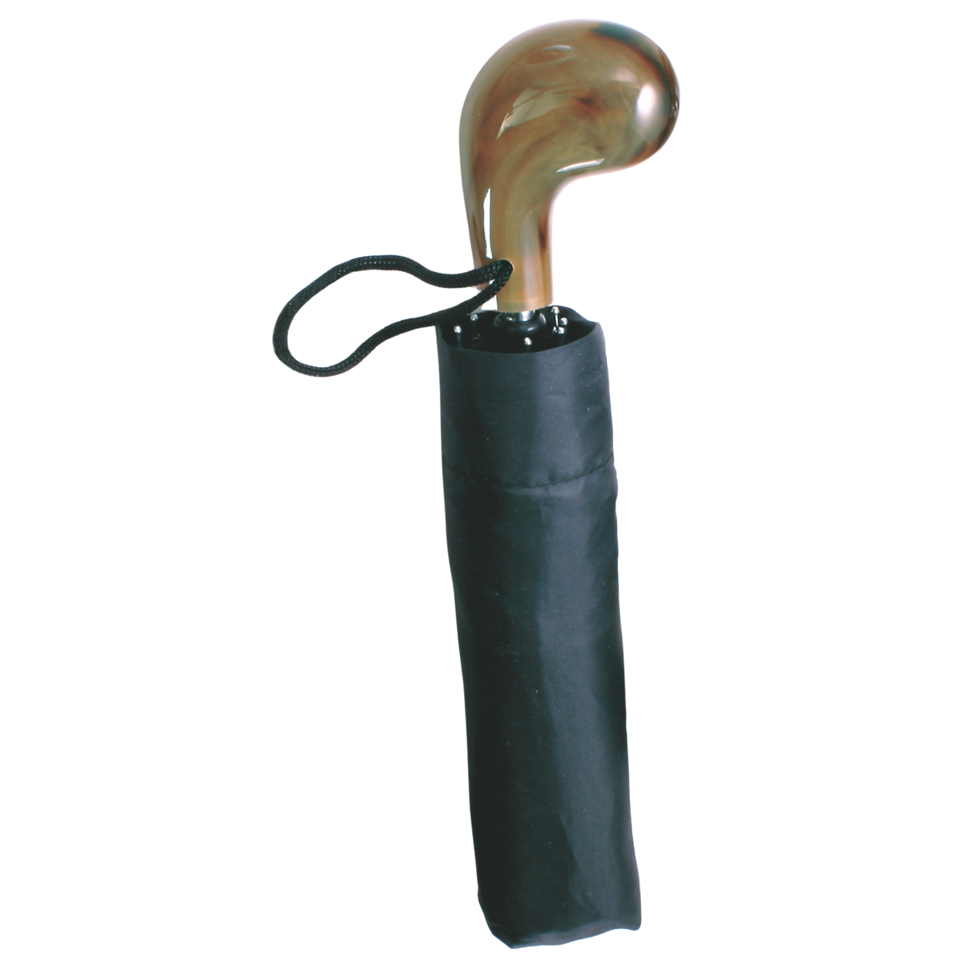 Compact Black Nylon Folding Umbrella - 23 Canopy, Pommel Handle