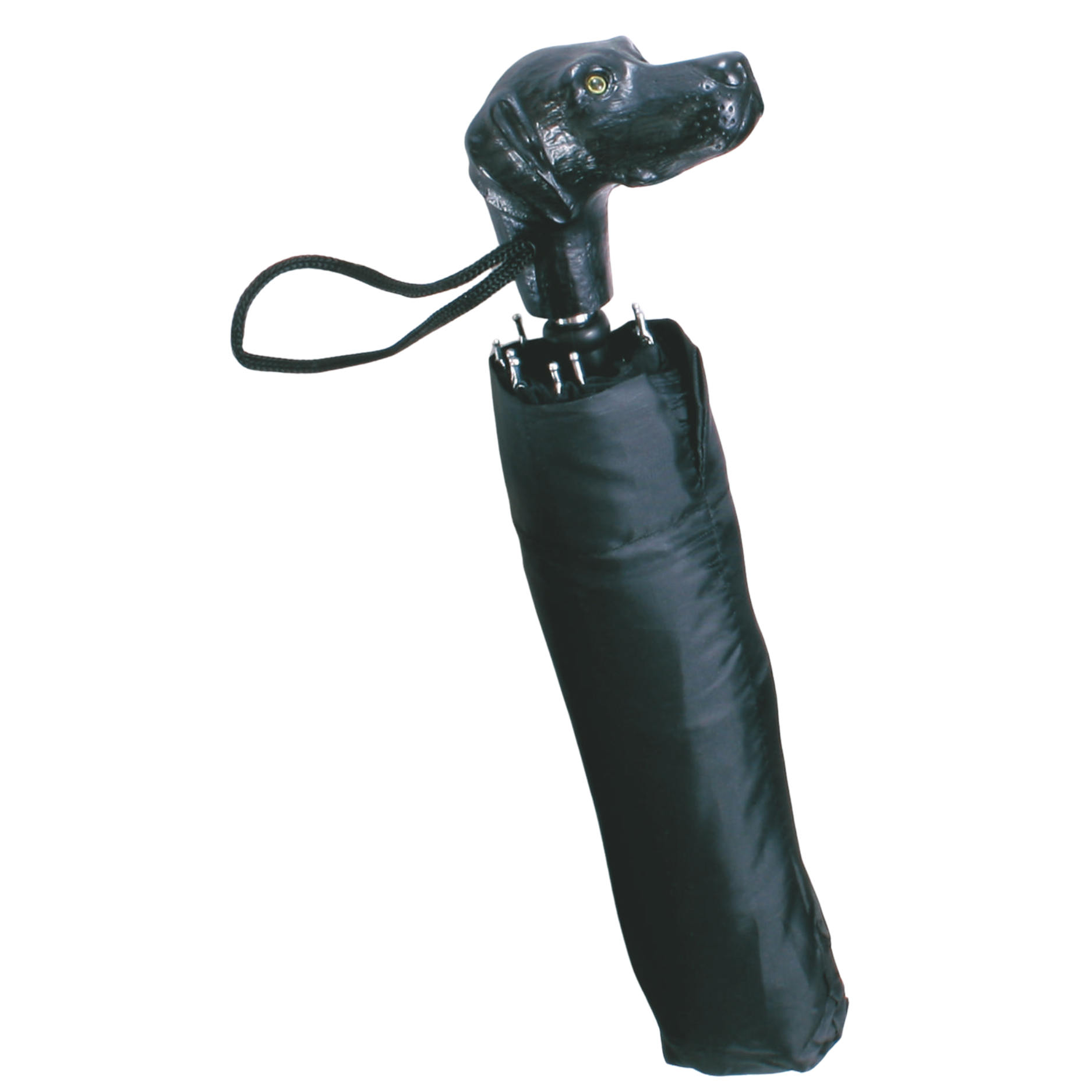 Compact Black Nylon Folding Umbrella with Wrist Strap - 23 Canopy