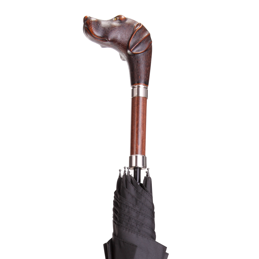 Italian Black Nylon Umbrella with Labrador Handle and Cover