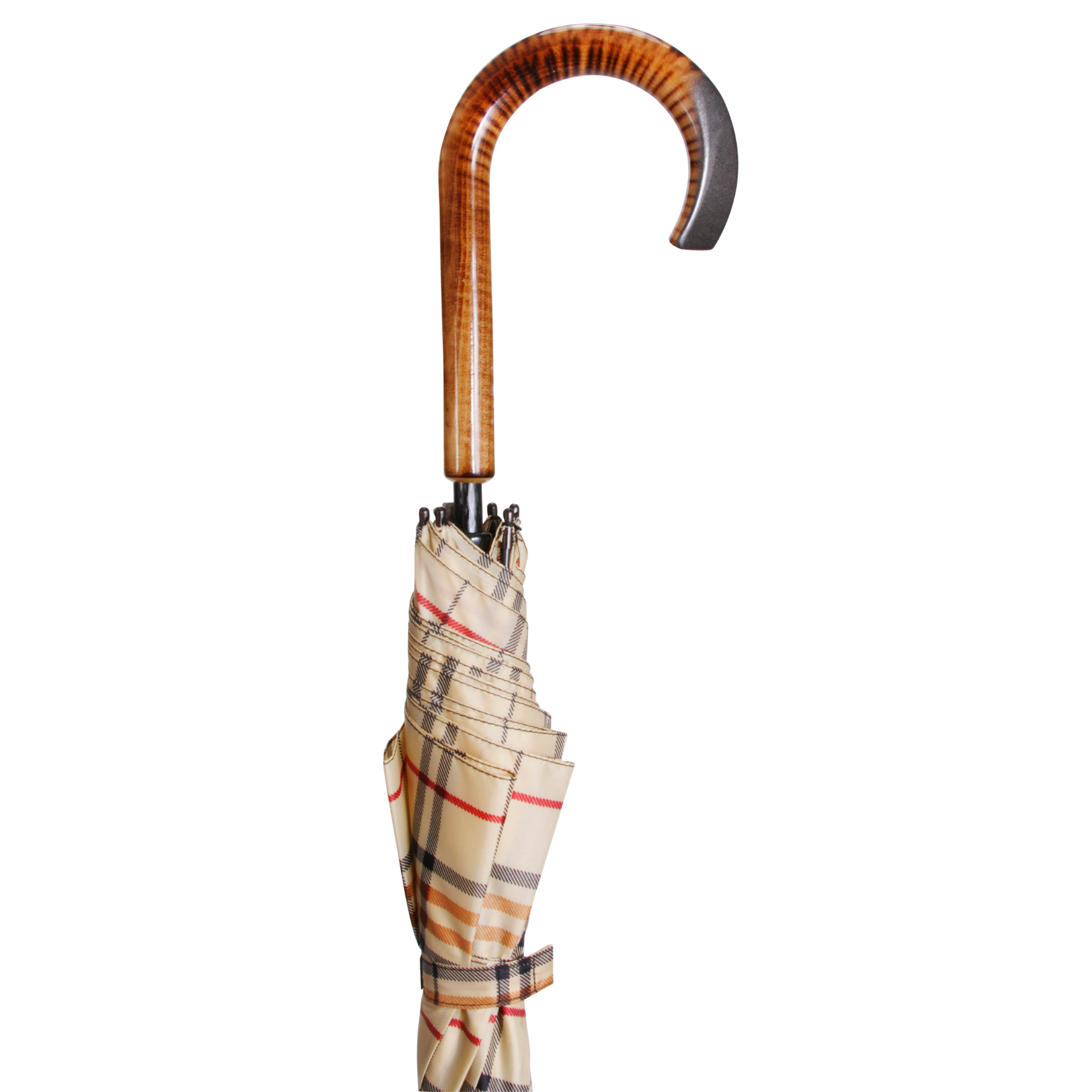 Tan Tartan Maple Crook Handle Umbrella