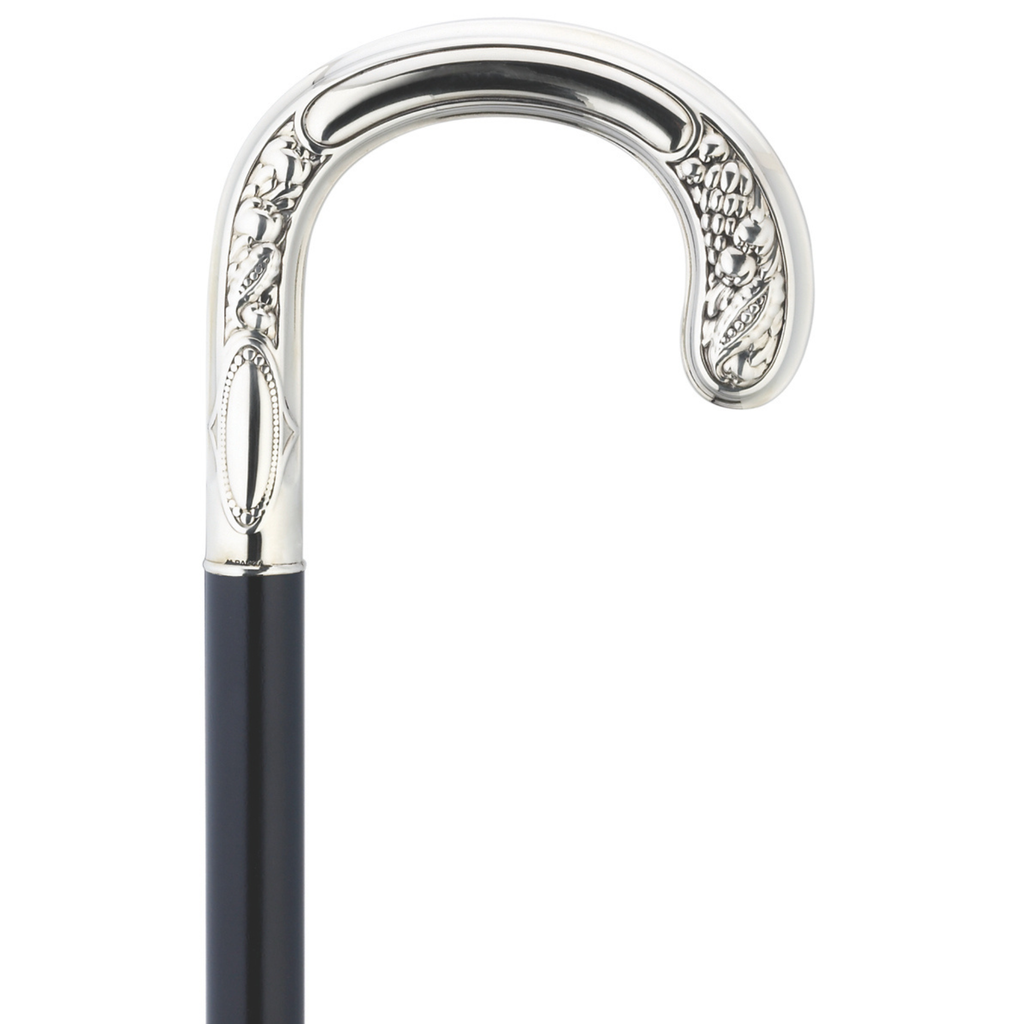 Handcrafted German Alpacca Crook Cane with Inlay - 36 Black Maple