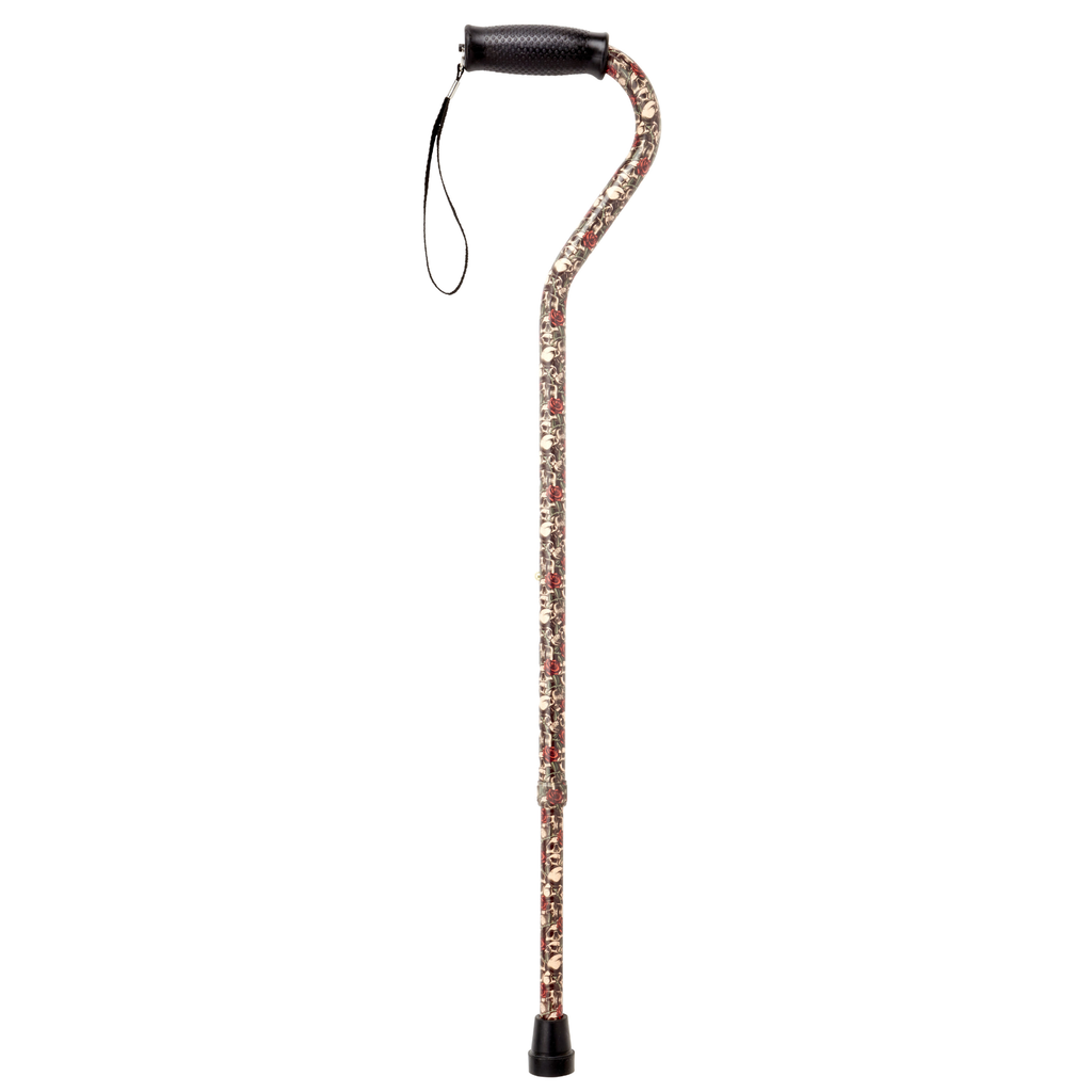 Skull & Rose Adjustable Aluminum Cane with Grip - 250lb Support