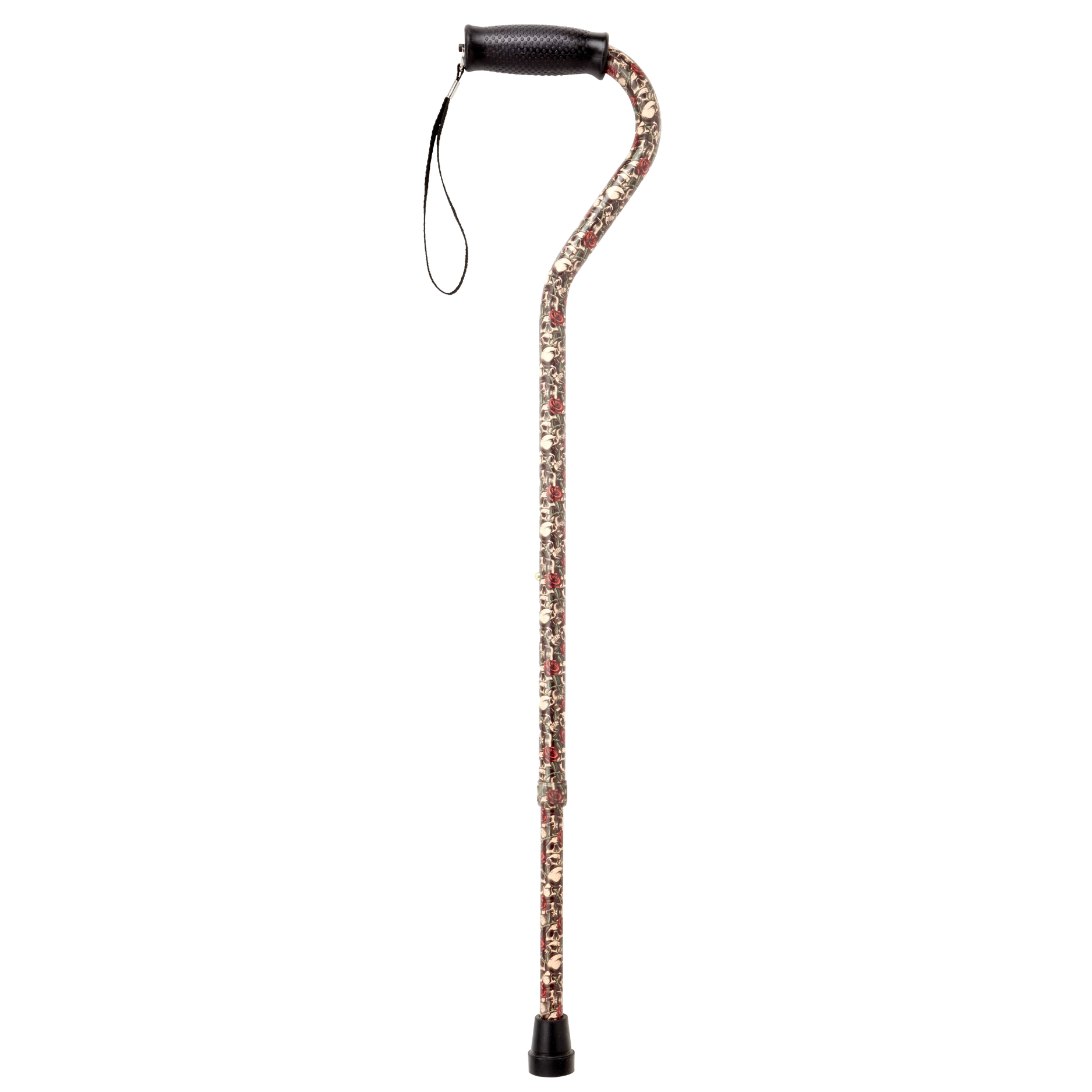 Skull & Rose Adjustable Aluminum Cane with Grip - 250lb Support