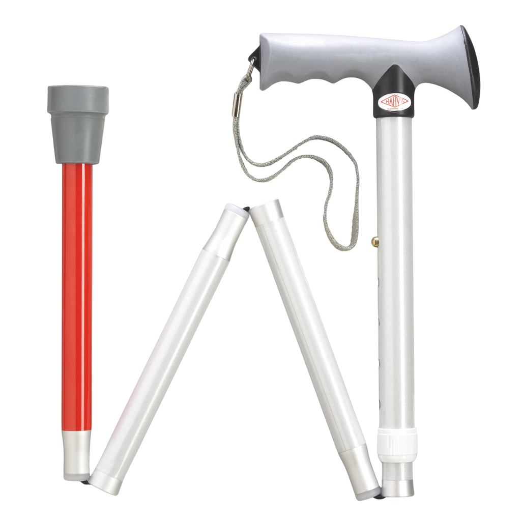 Visually Impaired Overmold Ergonomic Adjustable Folding Cane
