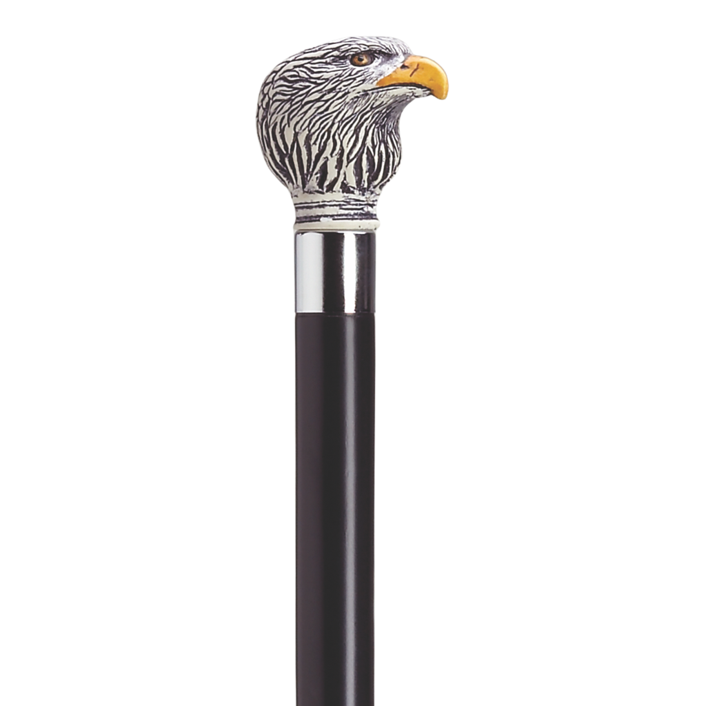 Antique Eagle Head Walking Stick with Silver Band, 36-Inch Shaft