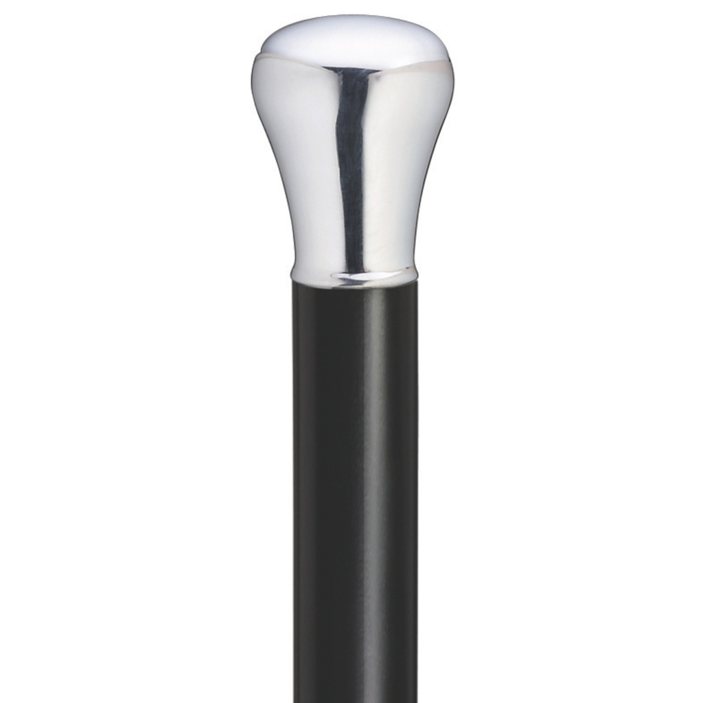 Men's Sterling Silver Cap Ebony Walking Cane - German Handle, 36