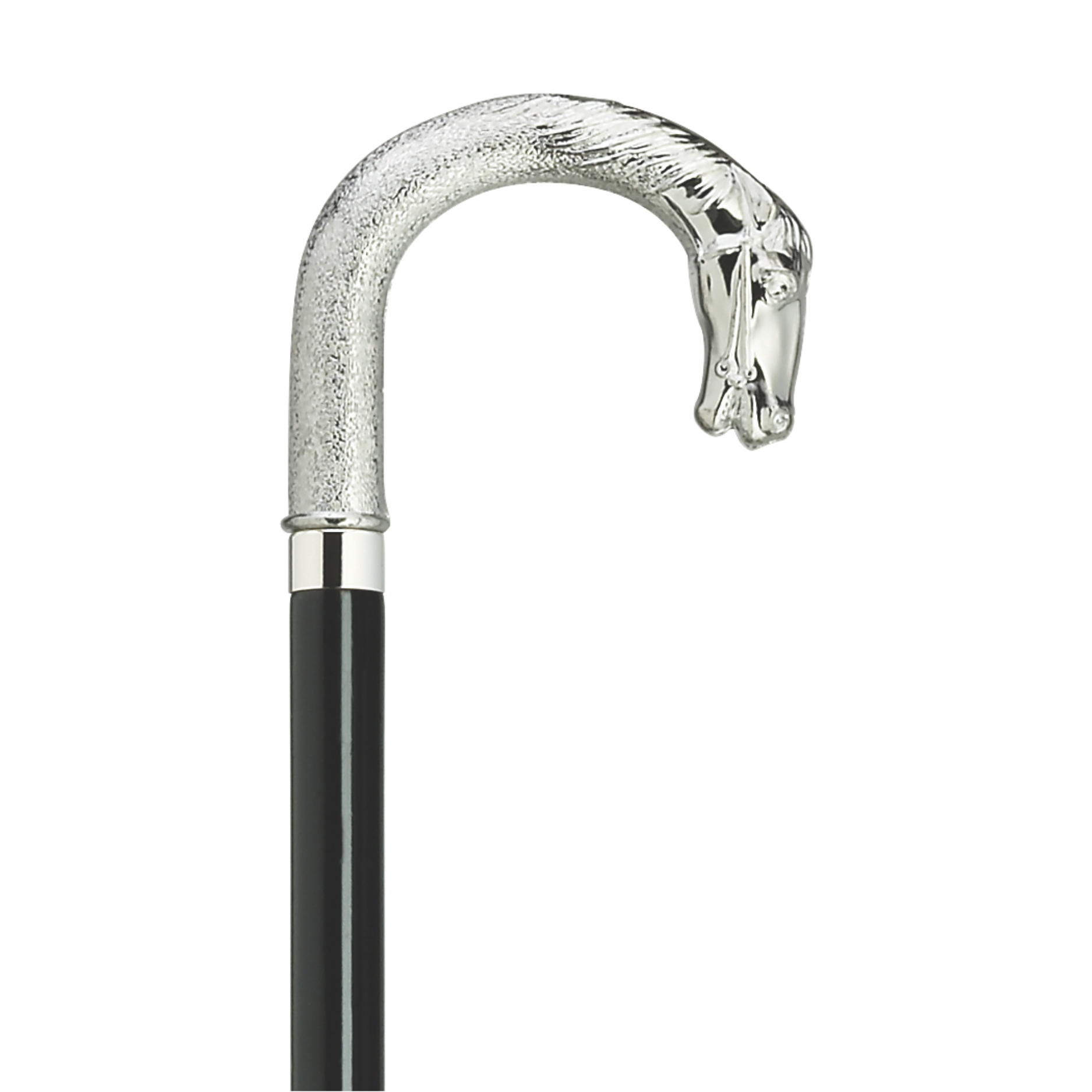 Men's Crook Cane with Horse Head-Silver Tone