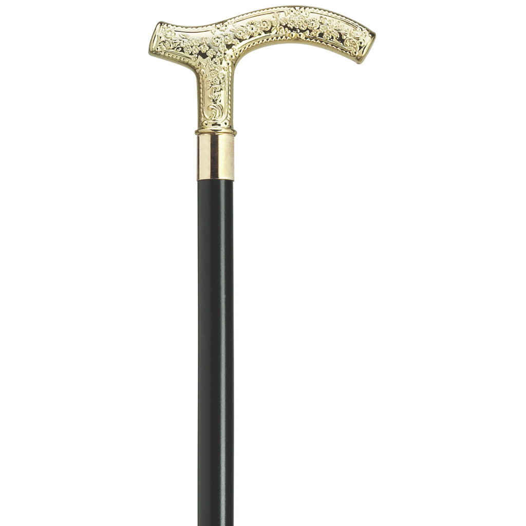Elegant Men's Gold Tone Fritz Handle Walking Cane - 36 Hardwood Shaft