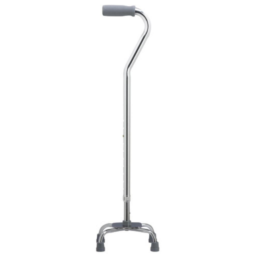 Sturdy Quad Base Cane with Offset Handle & Hypalon Grip, 250 lbs Support