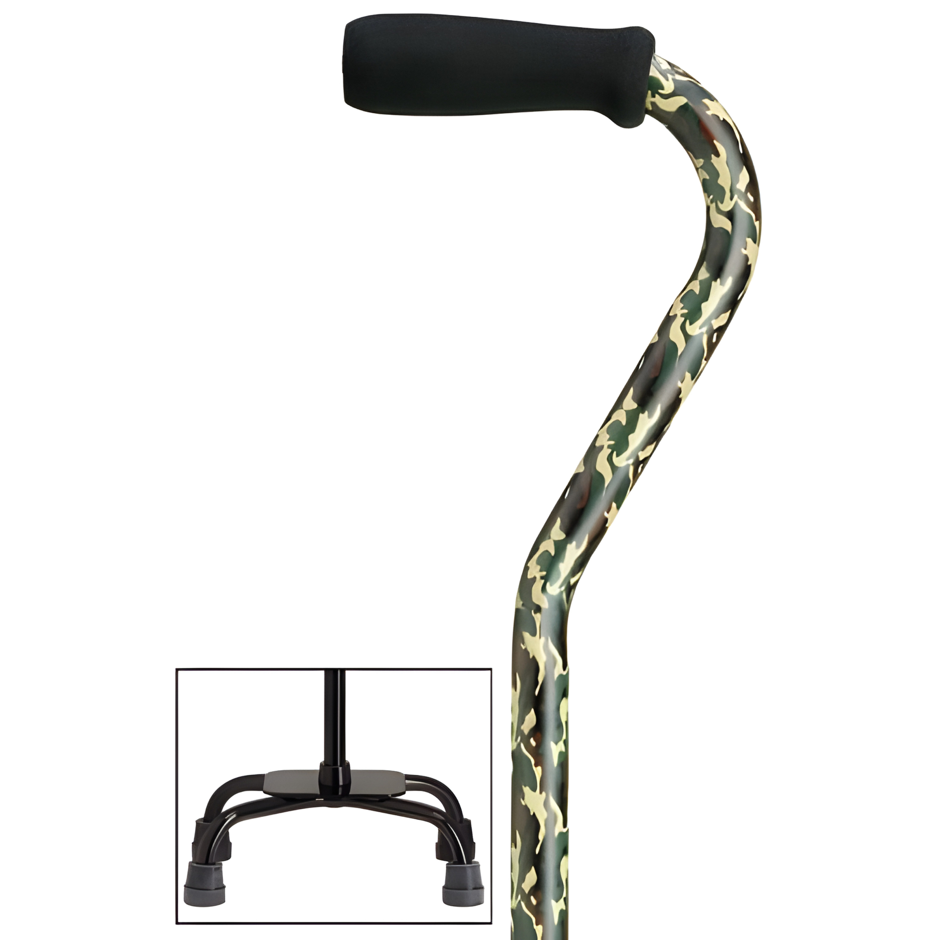 Fashion Print Offset Walking Cane with Quad Base, Adjustable & Sturdy