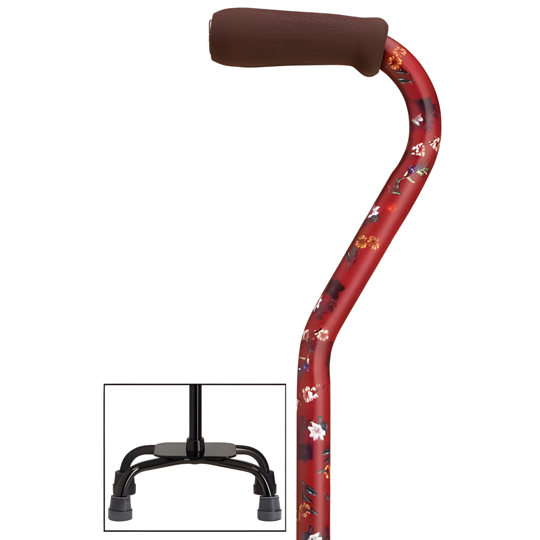 Fashion Print Offset Walking Cane with Quad Base, Adjustable & Sturdy