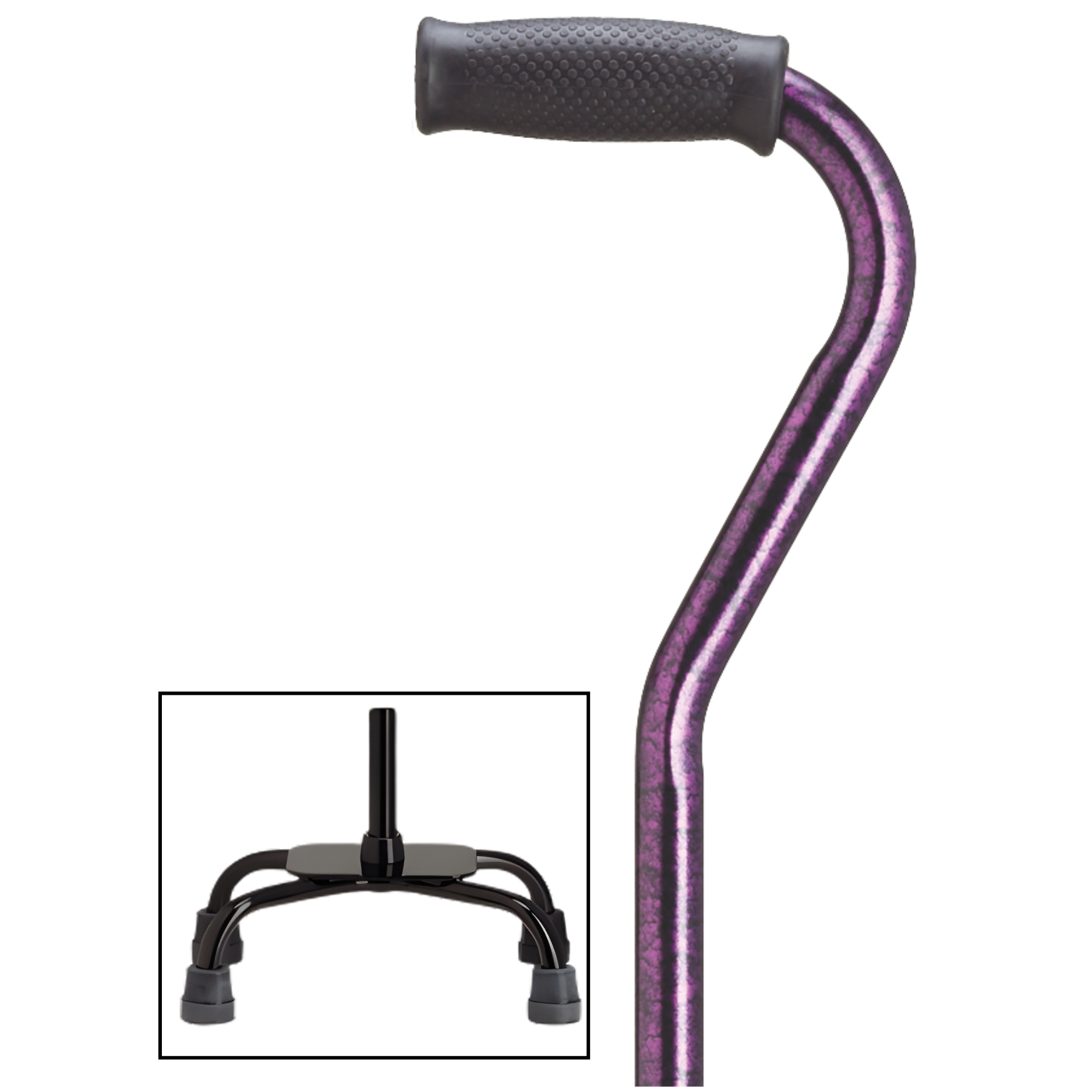 Adjustable Quad Cane with Offset Handle - 5 Colors