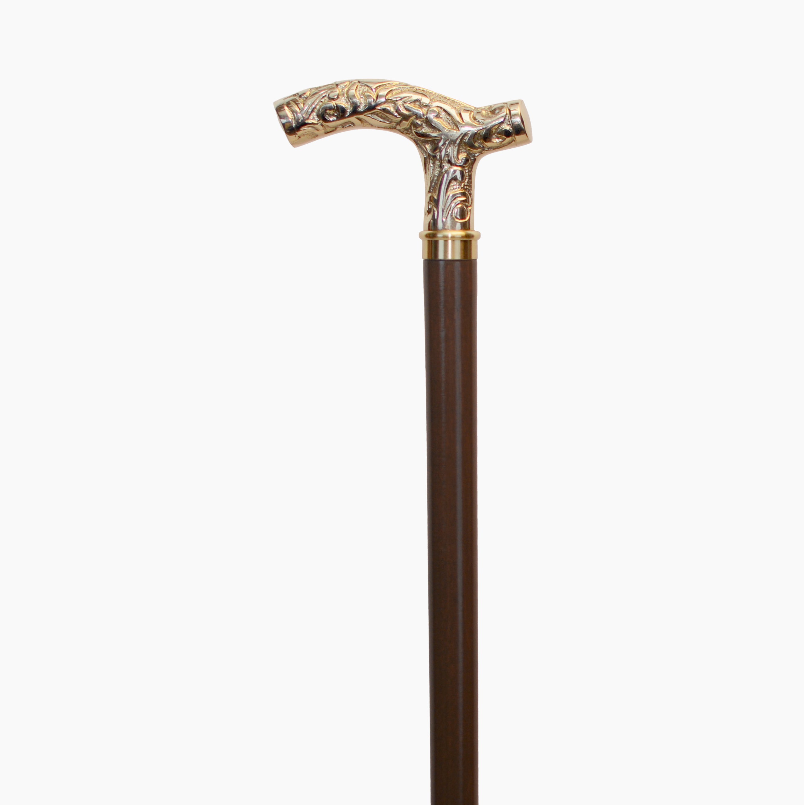 Men's Embossed Brass Derby Handle Walking Cane, 36 Hardwood Shaft