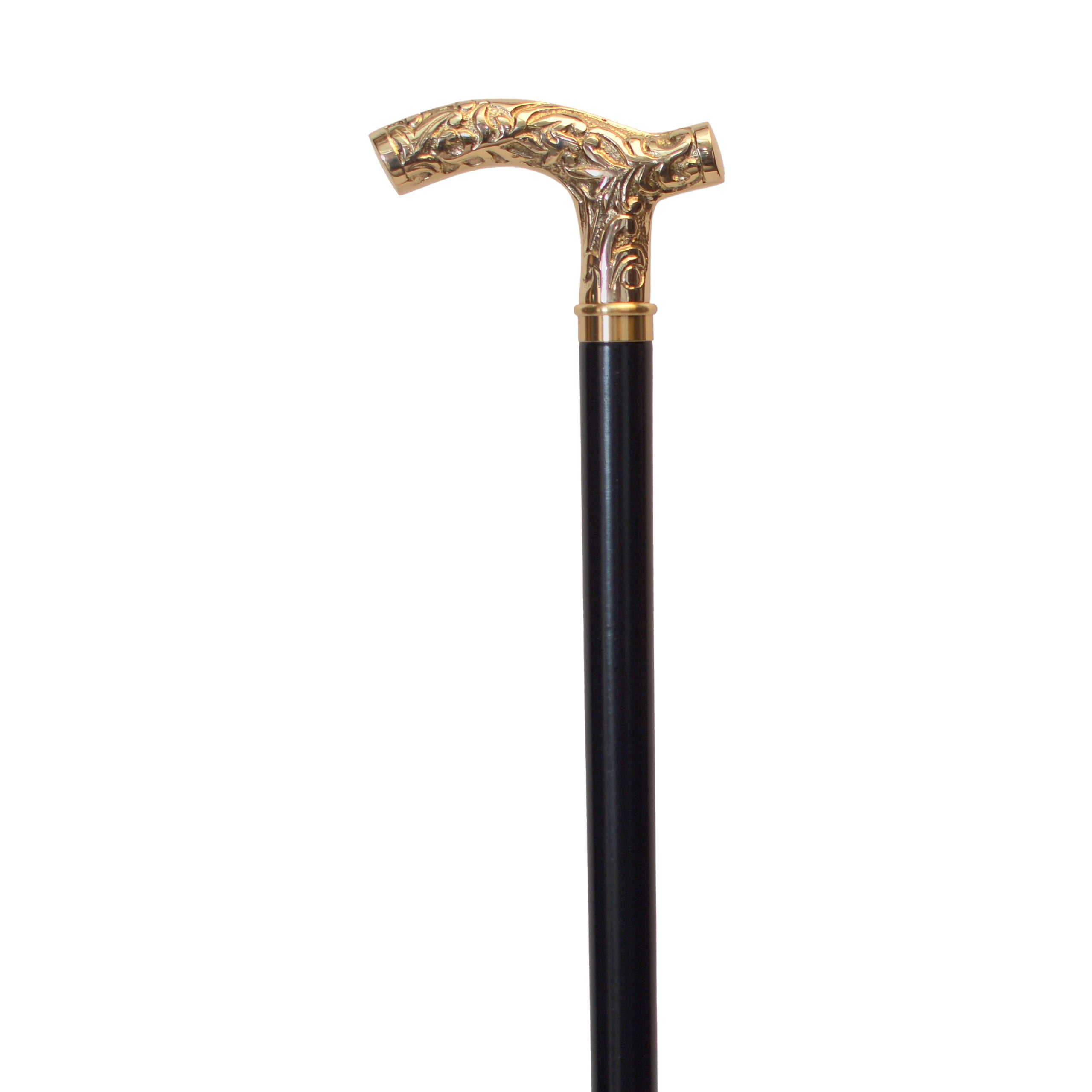 Men's Embossed Brass Derby Handle Walking Cane, 36 Hardwood Shaft