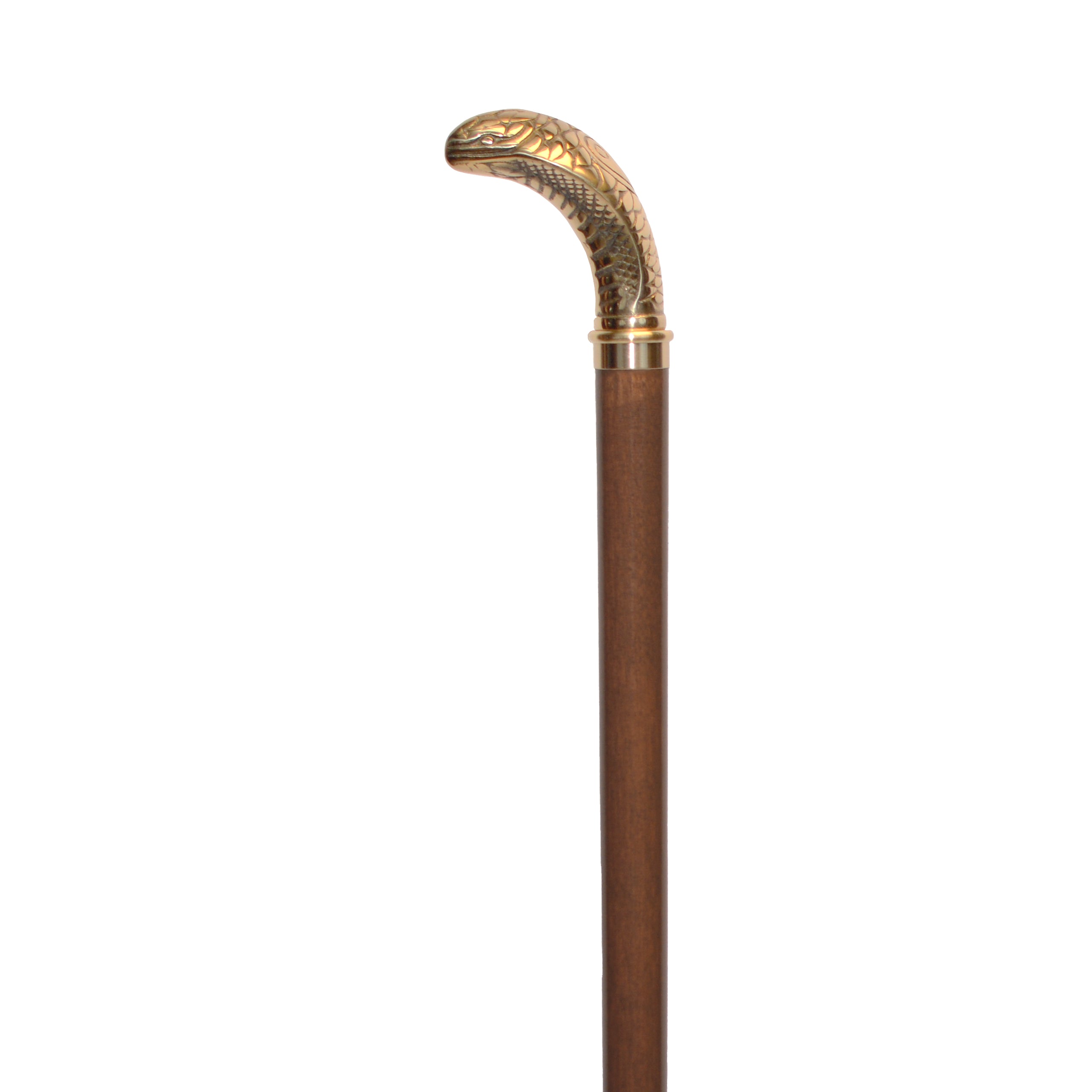 Elegant Brass Snake Handle Walking Cane with Maple Shaft, 36