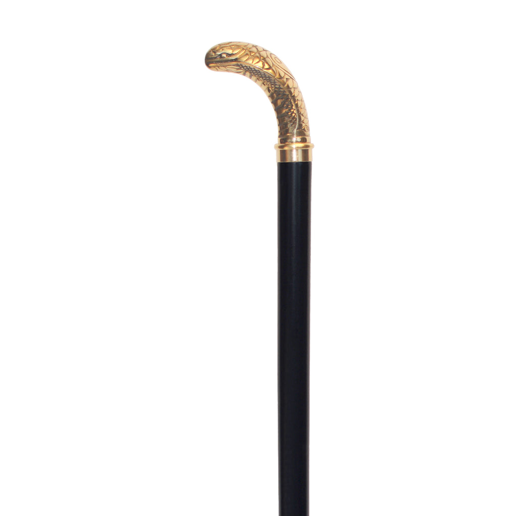 Elegant Brass Snake Handle Walking Cane with Maple Shaft, 36