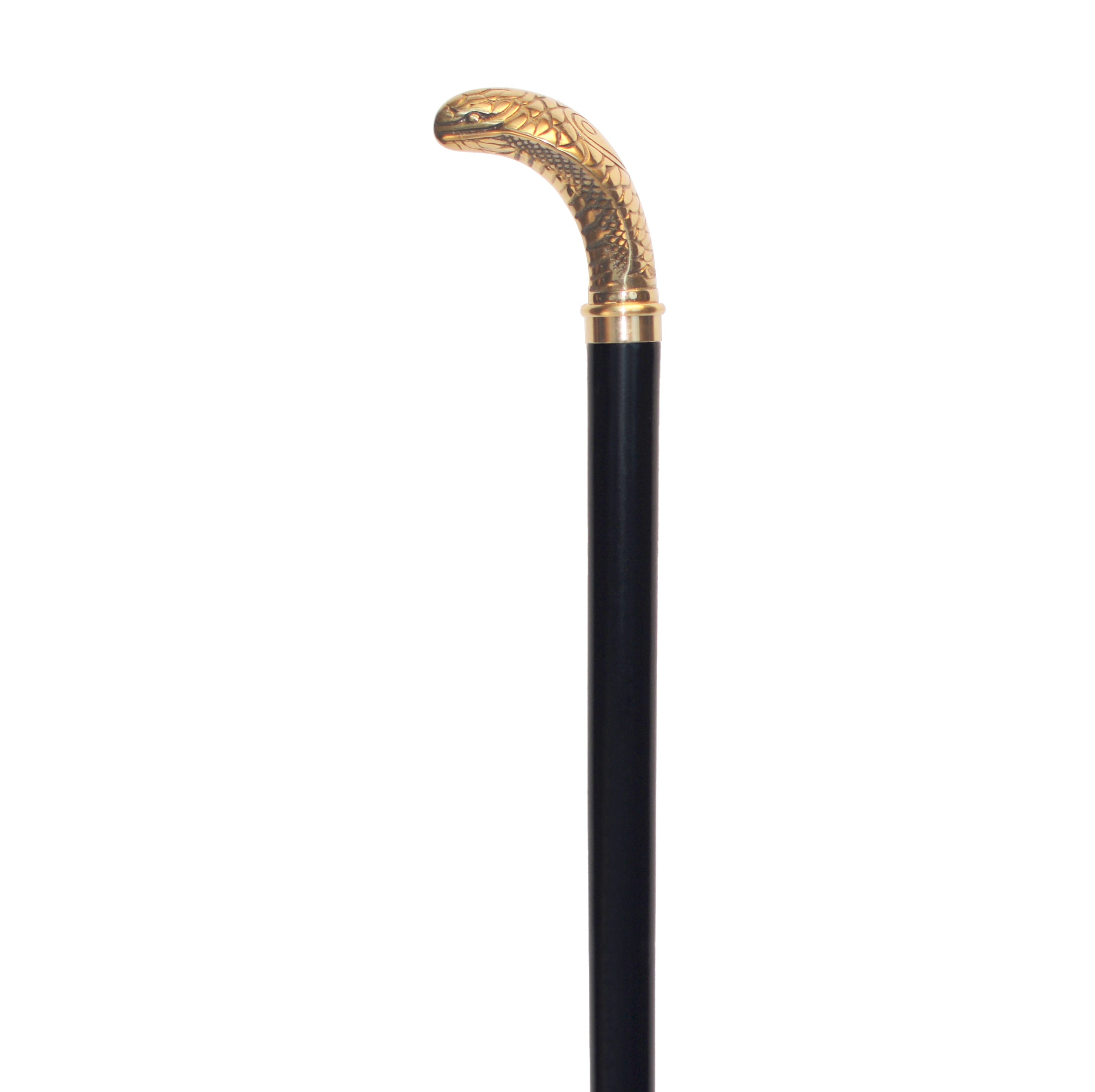 Elegant Brass Snake Handle Walking Cane with Maple Shaft, 36
